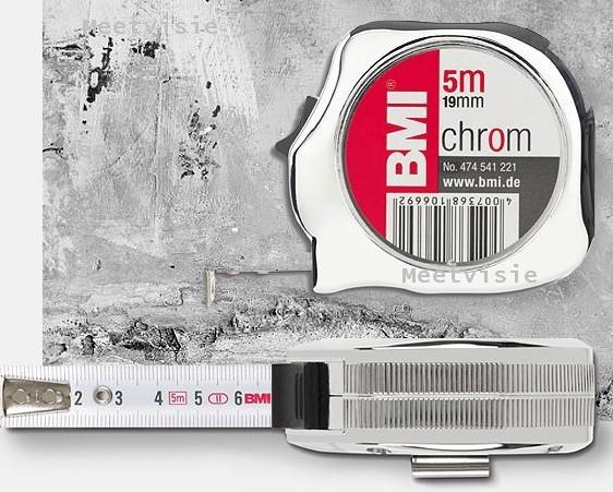Rolmeter BMI, chrom 8m - Meetvisie meetapparatuur voor de bouw, ook verkoop regio Geldermalsen en Culemborg